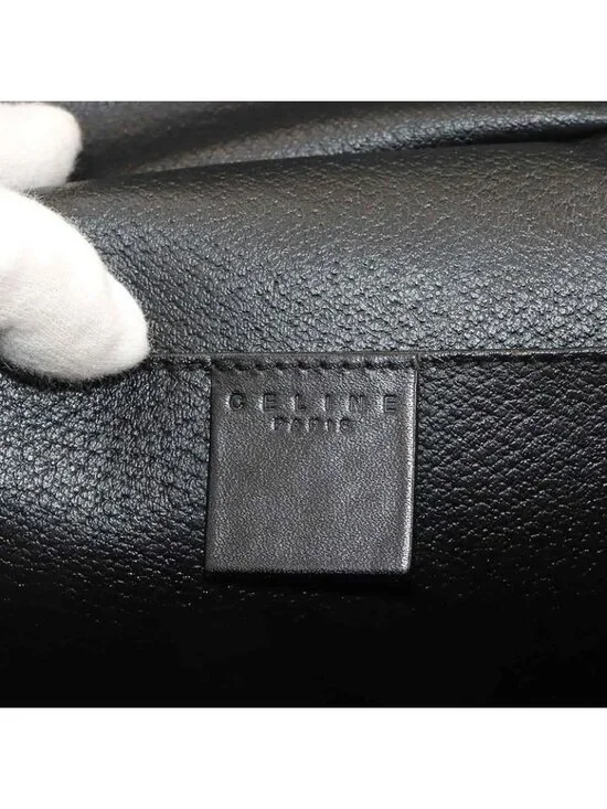 Celine Macadam Vanity Hand Bag Leather Black Brown Vintage Gold - Picture 7 of 10